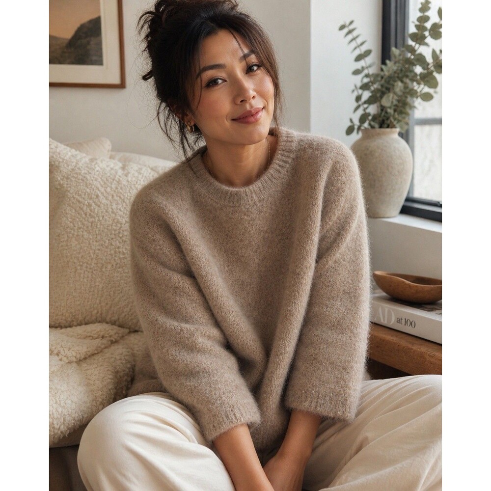 J.Crew Sweater XXS Alpaca Blend Fuzzy Crewneck Beige Relaxed Fit Tan